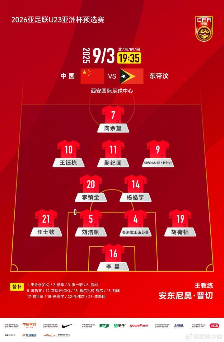 星空体育APP下载-4231！U22国足官方阵型：向余望单箭头，王钰栋 拜合拉木分居两侧